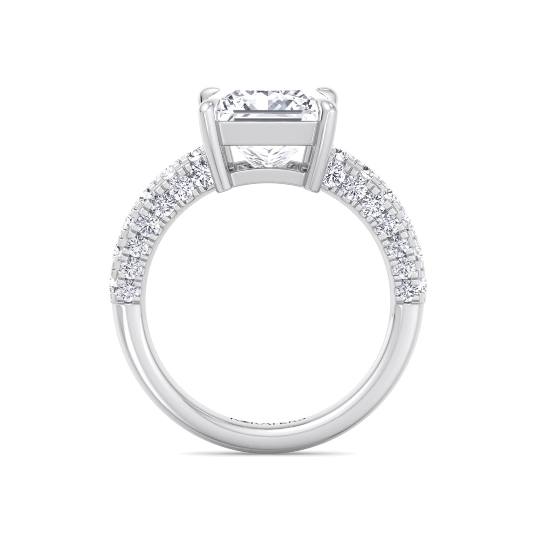 Princess Shape Lab Grown Diamond Engagement Ring with Pave Band