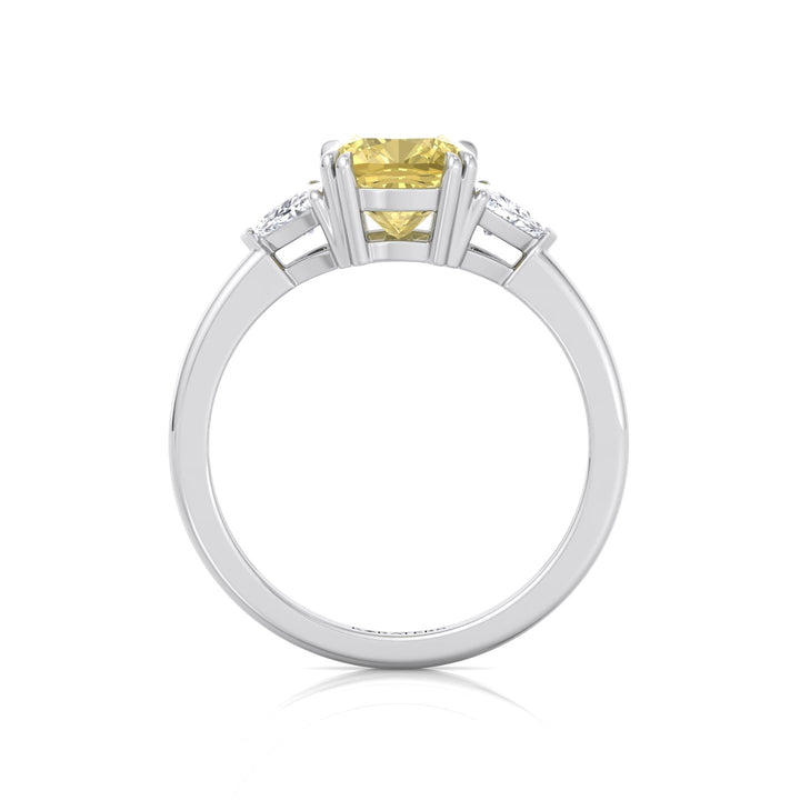 Fancy Yellow Cushion Cut Lab Grown Diamond Engagement Ring with Trillion Sidestones White Gold