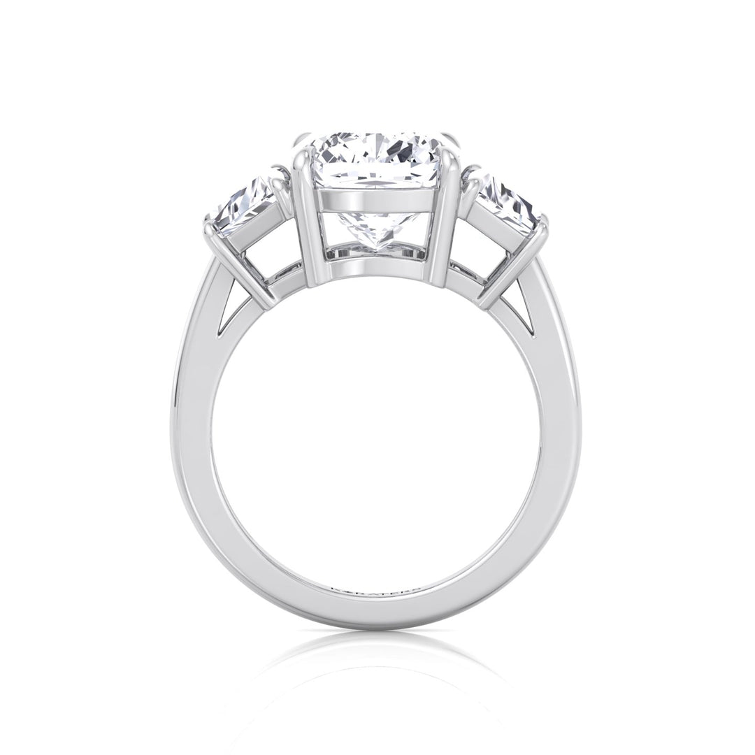 Cushion & Trapezoid Three Stone Lab-Diamond Engagement Ring White Gold