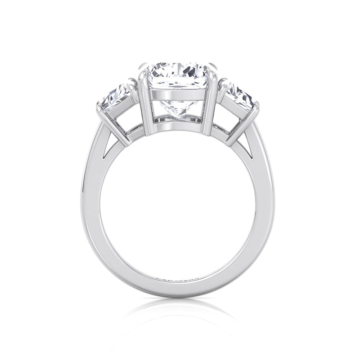Cushion & Trapezoid Three Stone Lab-Diamond Engagement Ring White Gold