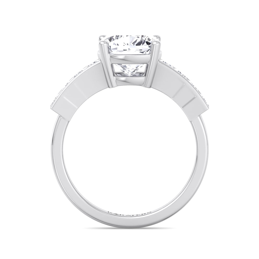 Cushion Cut Lab Grown Diamond Engagement Ring With Channel Band