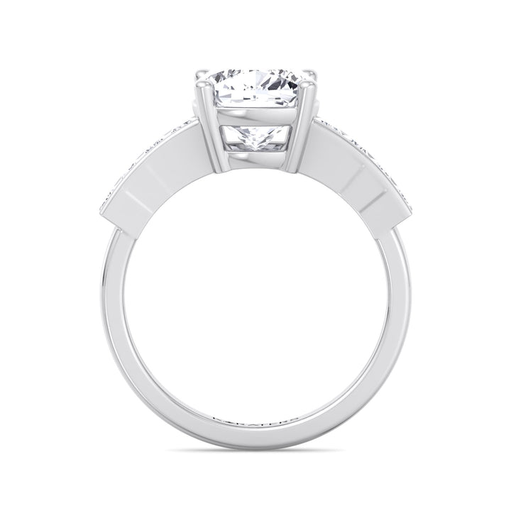 Cushion Cut Lab Grown Diamond Engagement Ring With Channel Band