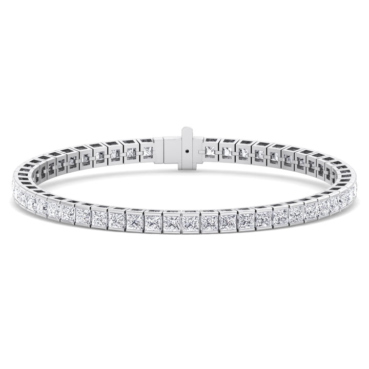 Princess Cut Lab Grown Diamond Tennis Bracelet 14K Solid Gold White