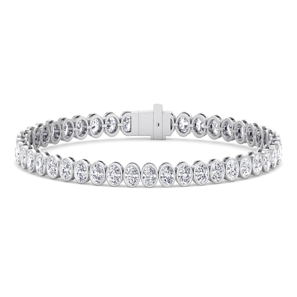 Oval Shape Bezel Set Lab Grown Diamond Tennis Bracelet 14K Solid Gold White