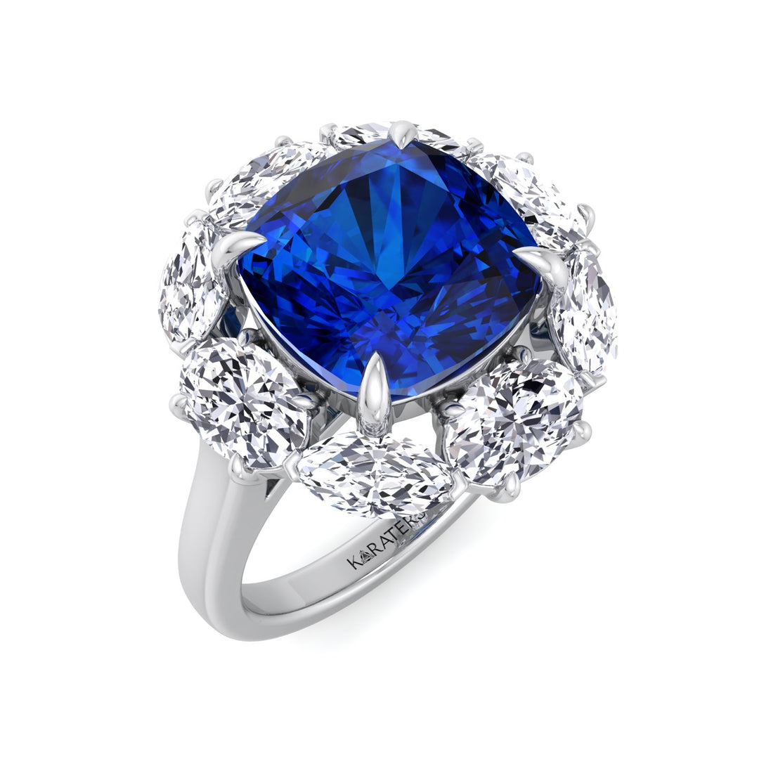 Cushion Sapphire Ring Marquise & Oval Lab Diamond White Gold