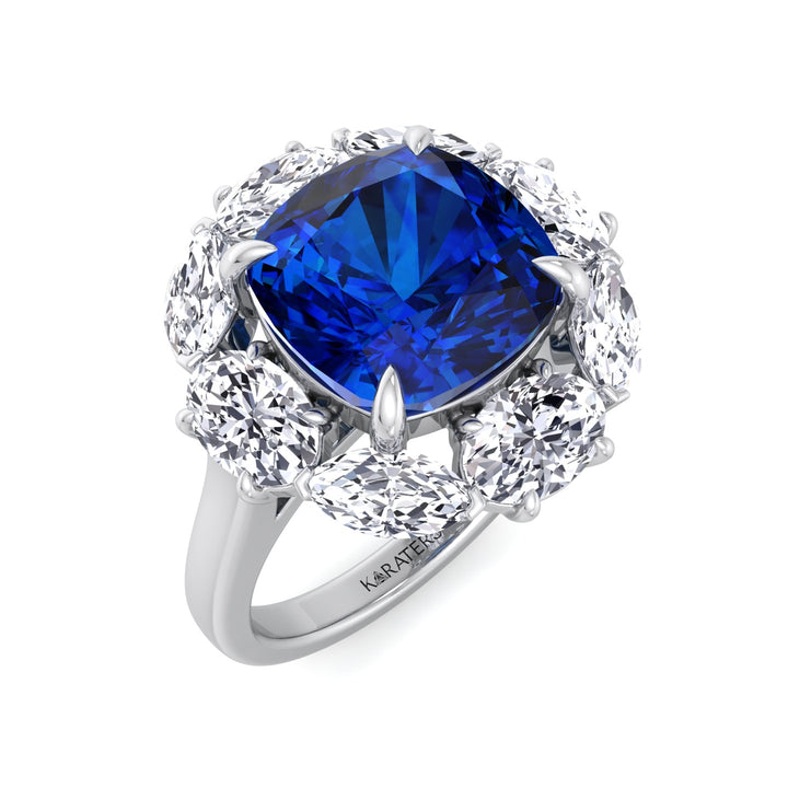Cushion Sapphire Ring Marquise & Oval Lab Diamond White Gold