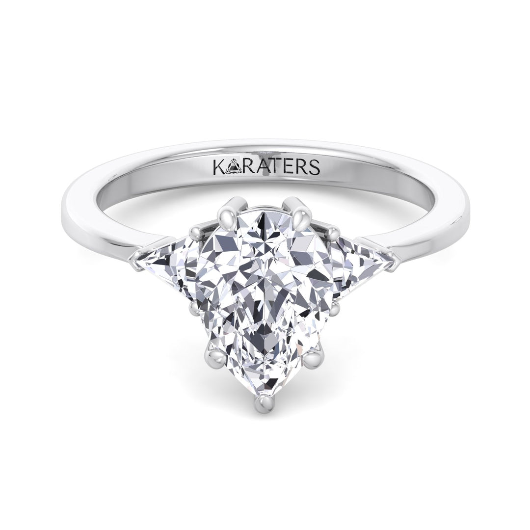 Pear Shape Lab Grown Diamond Engagement Ring with Trillion Side Stones