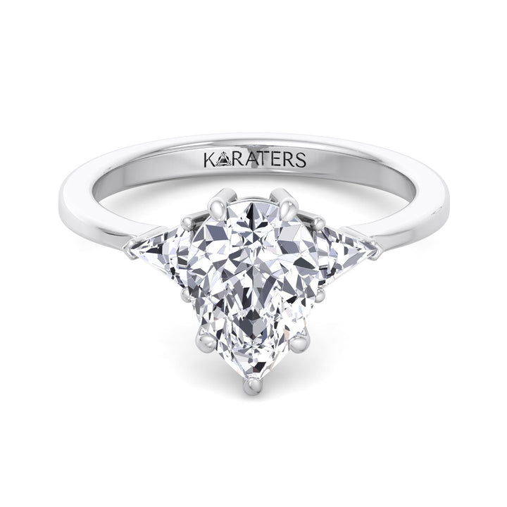 Pear Shape Lab Grown Diamond Engagement Ring with Trillion Side Stones