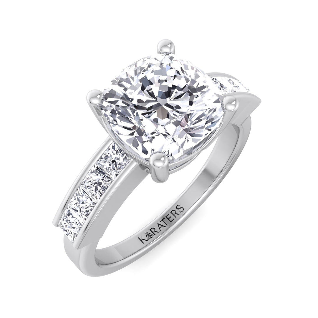 Cushion Cut Lab Grown Diamond Engagement Ring With Channel Band