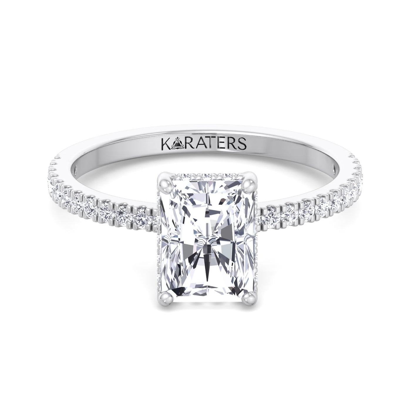 Cherry - Radiant Cut Lab Grown Diamond Hidden Halo Engagement Ring with Pave Band