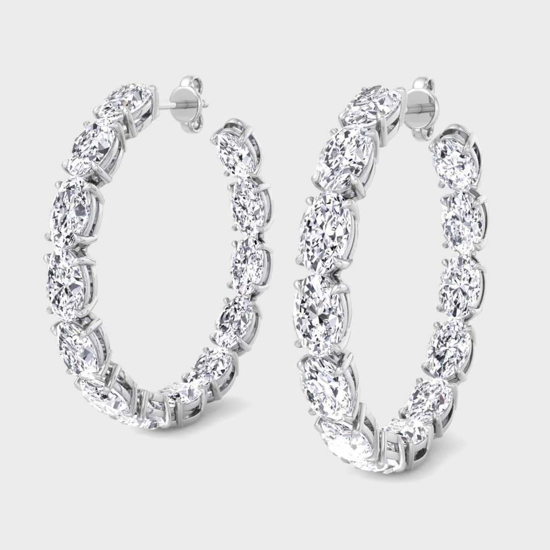 Oval-Cut Lab Grown Diamond Hoops- 14K-18K-Platinum-5CT