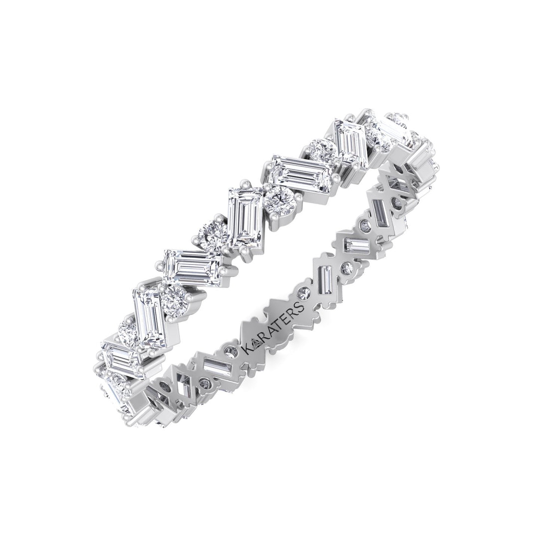 Round and Baguette Shape Lab Grown Diamond Offset Band