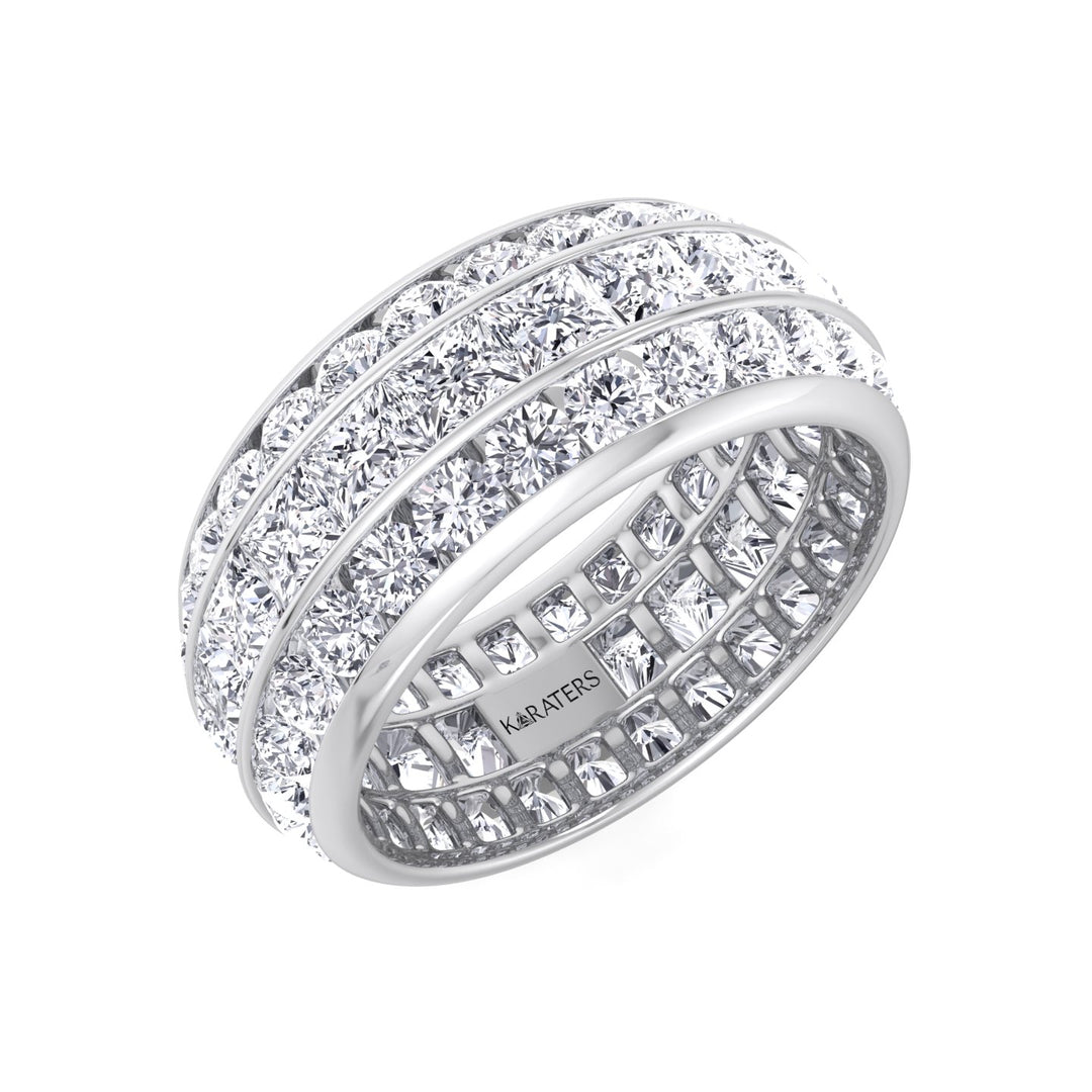 3 Row Channel Set Princess And Round Cut Lab Grown Diamond Eternity Band -  White