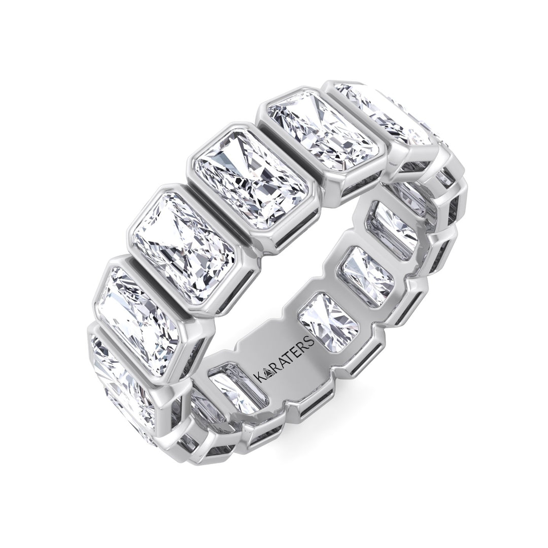 Bezel Set Radiant Shape Lab Grown Diamond Eternity Band White Gold