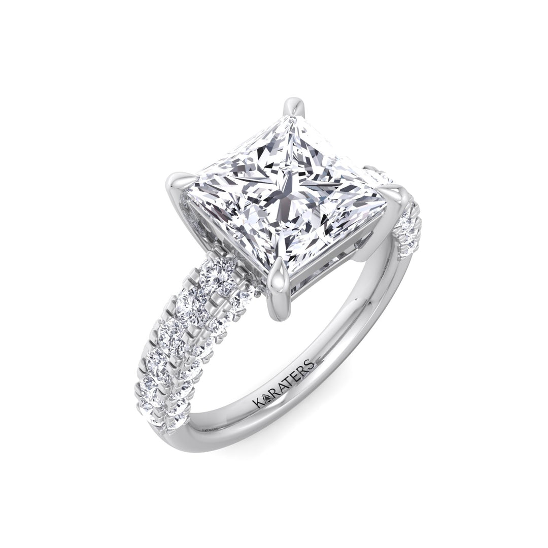Princess Shape Lab Grown Diamond Engagement Ring with Pave Band