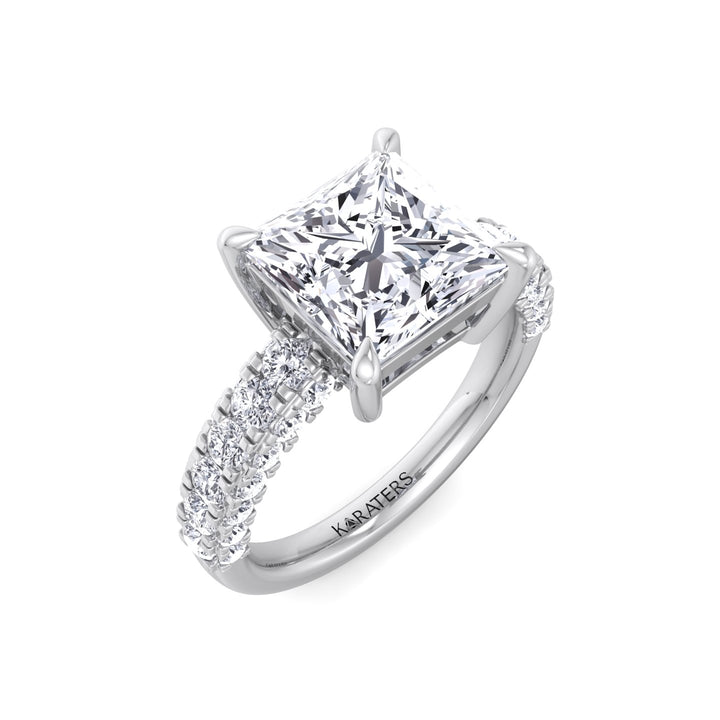 Princess Shape Lab Grown Diamond Engagement Ring with Pave Band