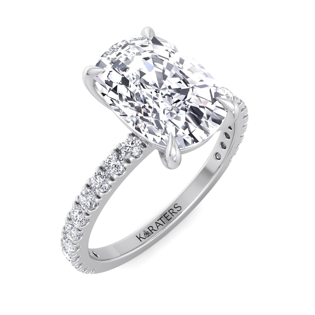 Elongated Cushion Cut Lab Grown Diamond Engagement Ring with Sidestones