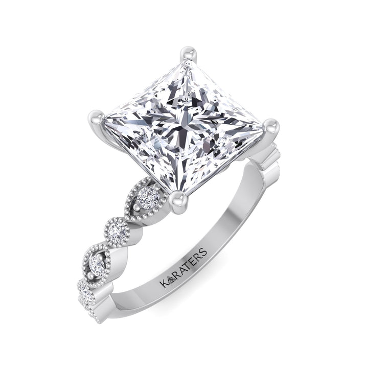 Princess Cut Lab-Grown Diamond Engagement Ring with Detailed SideStones
