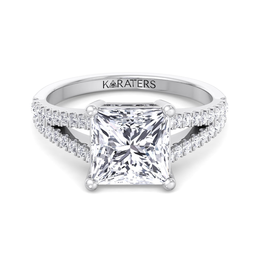 Princess Cut Lab Grown Diamond Solitaire Engagement Ring with Double Band & SideStones