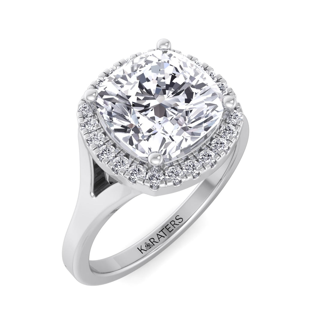 Cushion Cut Lab Grown Diamond Solitaire Engagement Ring With Halo