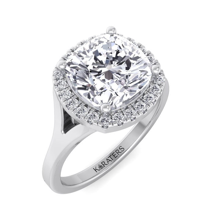 Cushion Cut Lab Grown Diamond Solitaire Engagement Ring With Halo