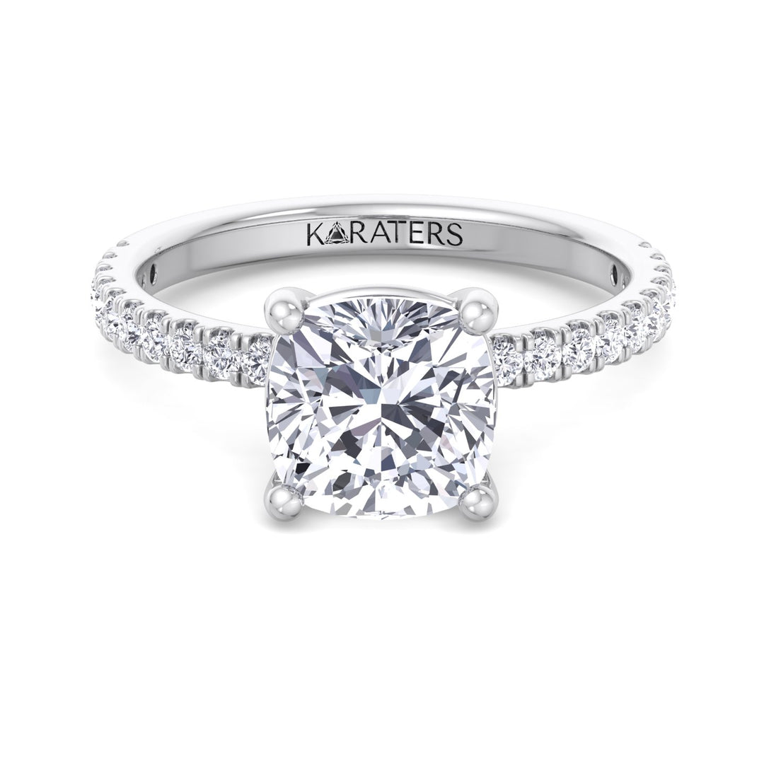 Cushion Cut Lab Grown Diamond Engagement Ring with SideStones