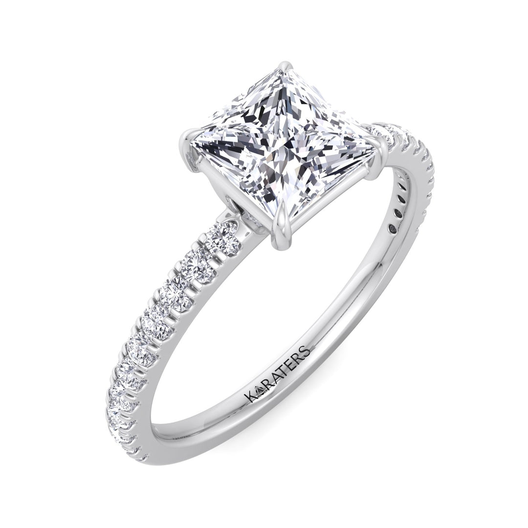 Princess Cut Lab Grown Diamond Engagement Ring with Pave Band