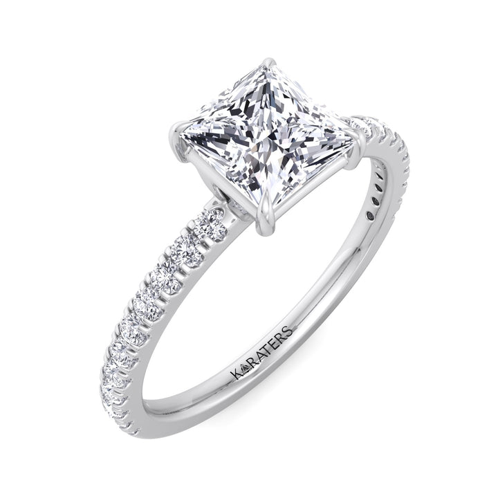 Princess Cut Lab Grown Diamond Engagement Ring with Pave Band