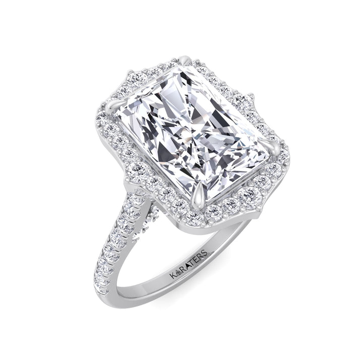Vintage Style Radiant Cut Lab Grown Diamond Engagement Ring with Halo- White