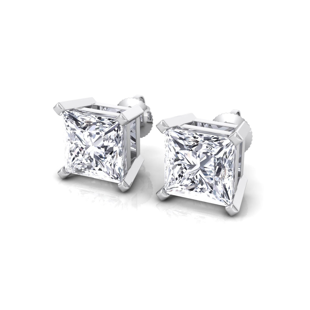Princess Cut Men's Lab Grown Diamond Studs - White Gold