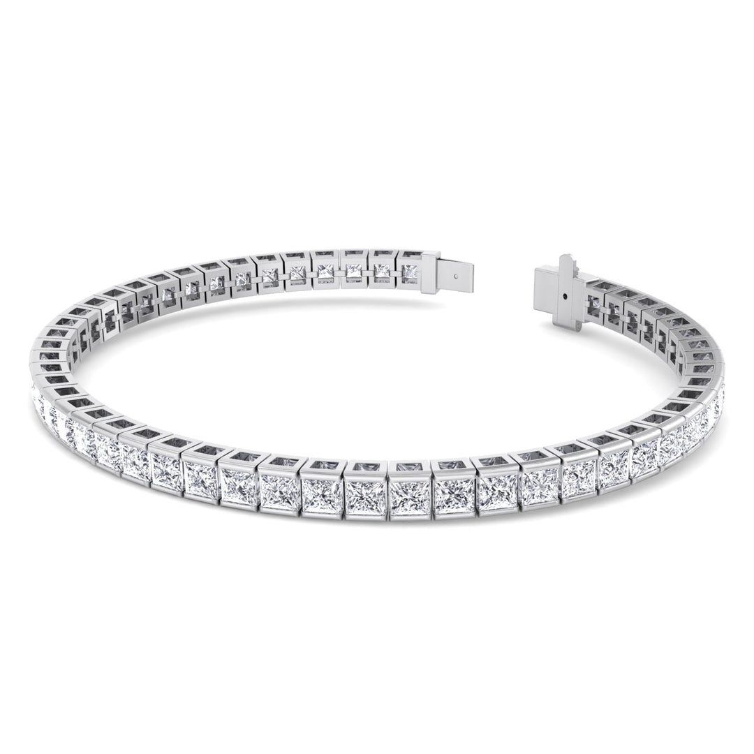 Princess Cut Lab Grown Diamond Tennis Bracelet 18K Solid Gold White Gold