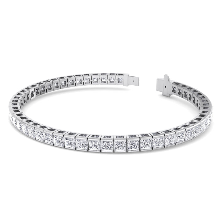 Princess Cut Lab Grown Diamond Tennis Bracelet 18K Solid Gold White Gold
