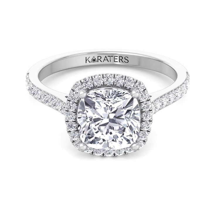 Cushion Cut Halo Lab Grown Diamond Engagement Ring With Thick Pave Band