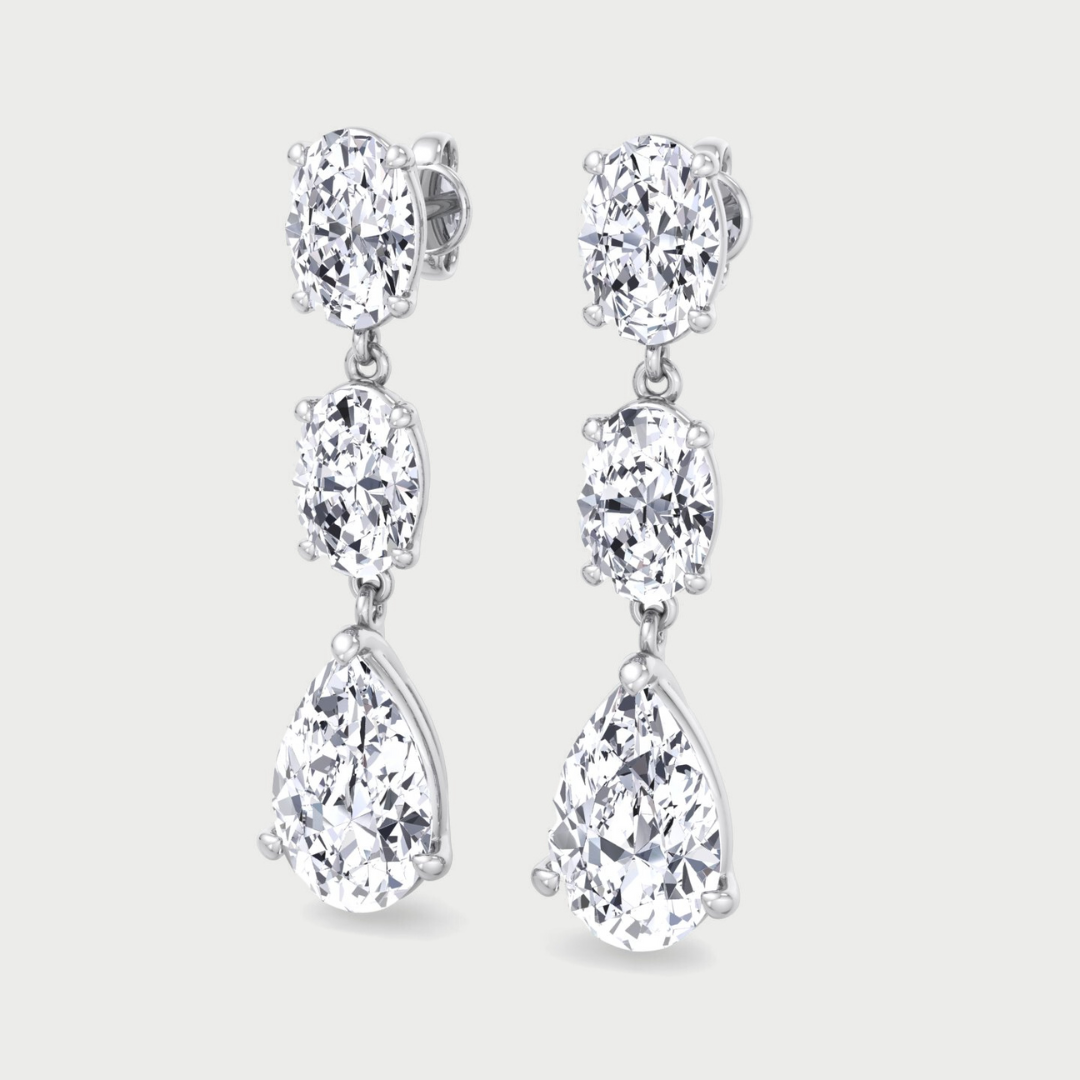 Pear and Oval Shape Lab Grown Diamond Drop---Earrings