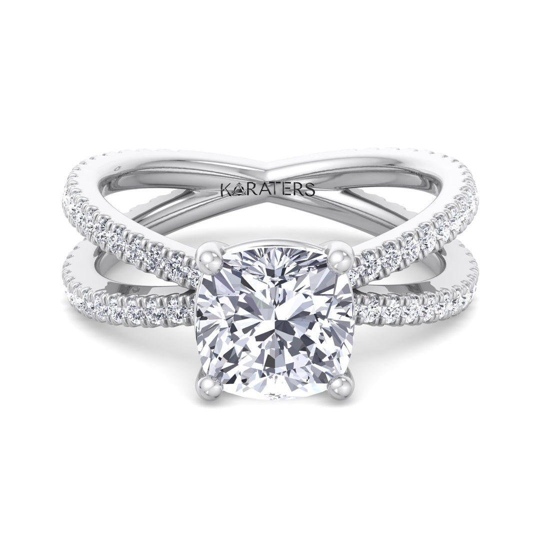 Cushion Cut Lab Grown Diamond Engagement Ring with Double BAND SideStones