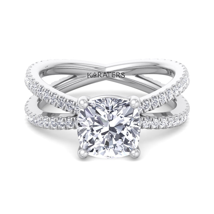 Cushion Cut Lab Grown Diamond Engagement Ring with Double BAND SideStones