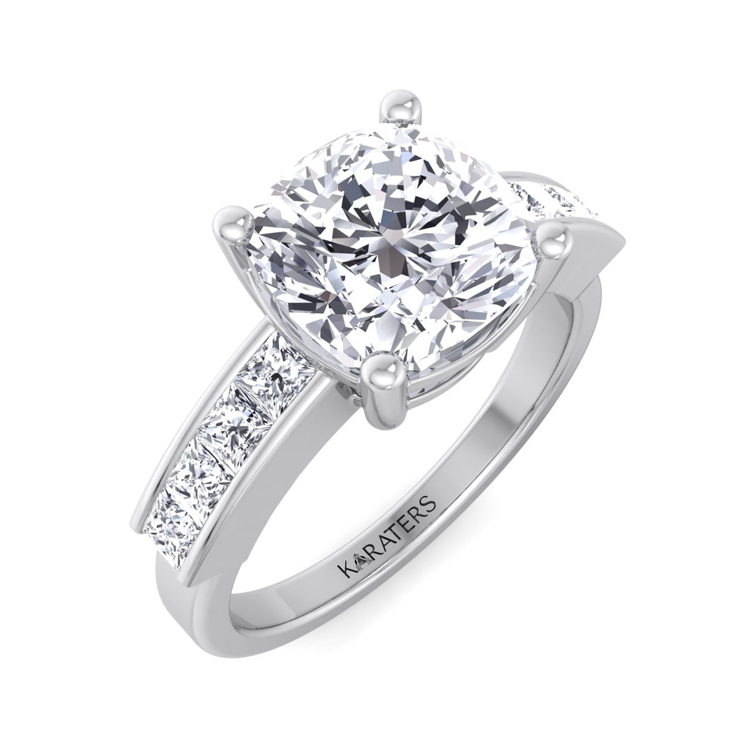 Cushion Cut Lab Grown Diamond Engagement Ring with SideStones