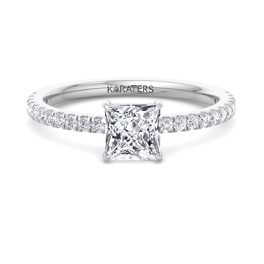 Princess Cut Lab Grown Diamond Engagement Ring with Pave Band