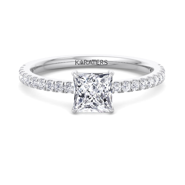 Princess Cut Lab Grown Diamond Engagement Ring with Pave Band