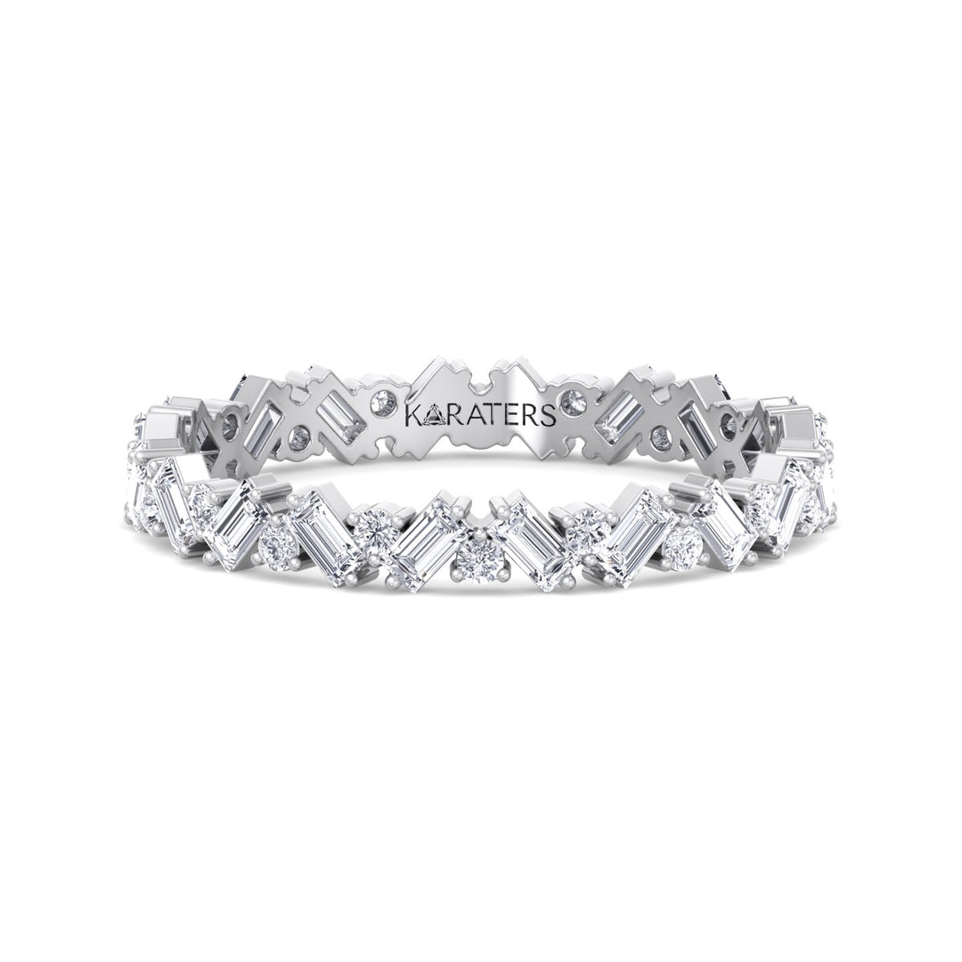 Round and Baguette Shape Lab Grown Diamond Offset Band