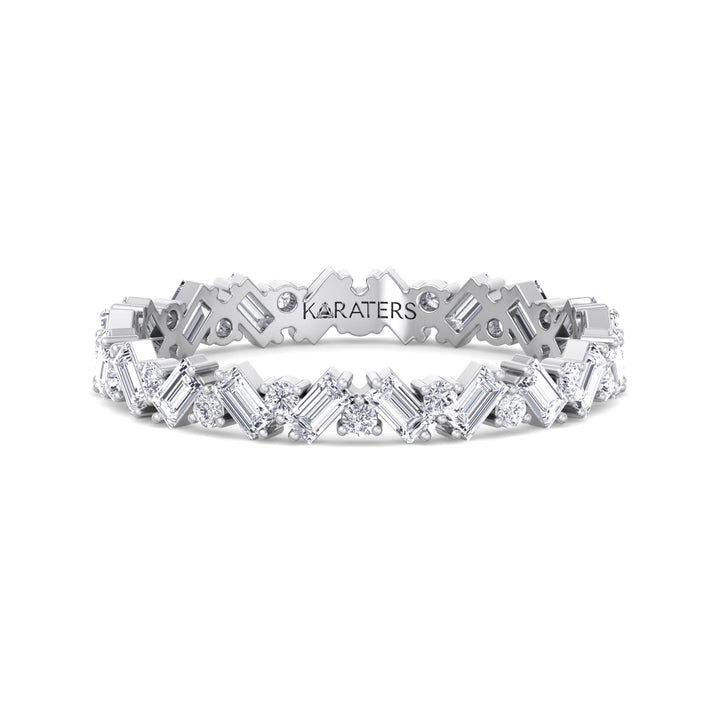 Round and Baguette Shape Lab Grown Diamond Offset Band