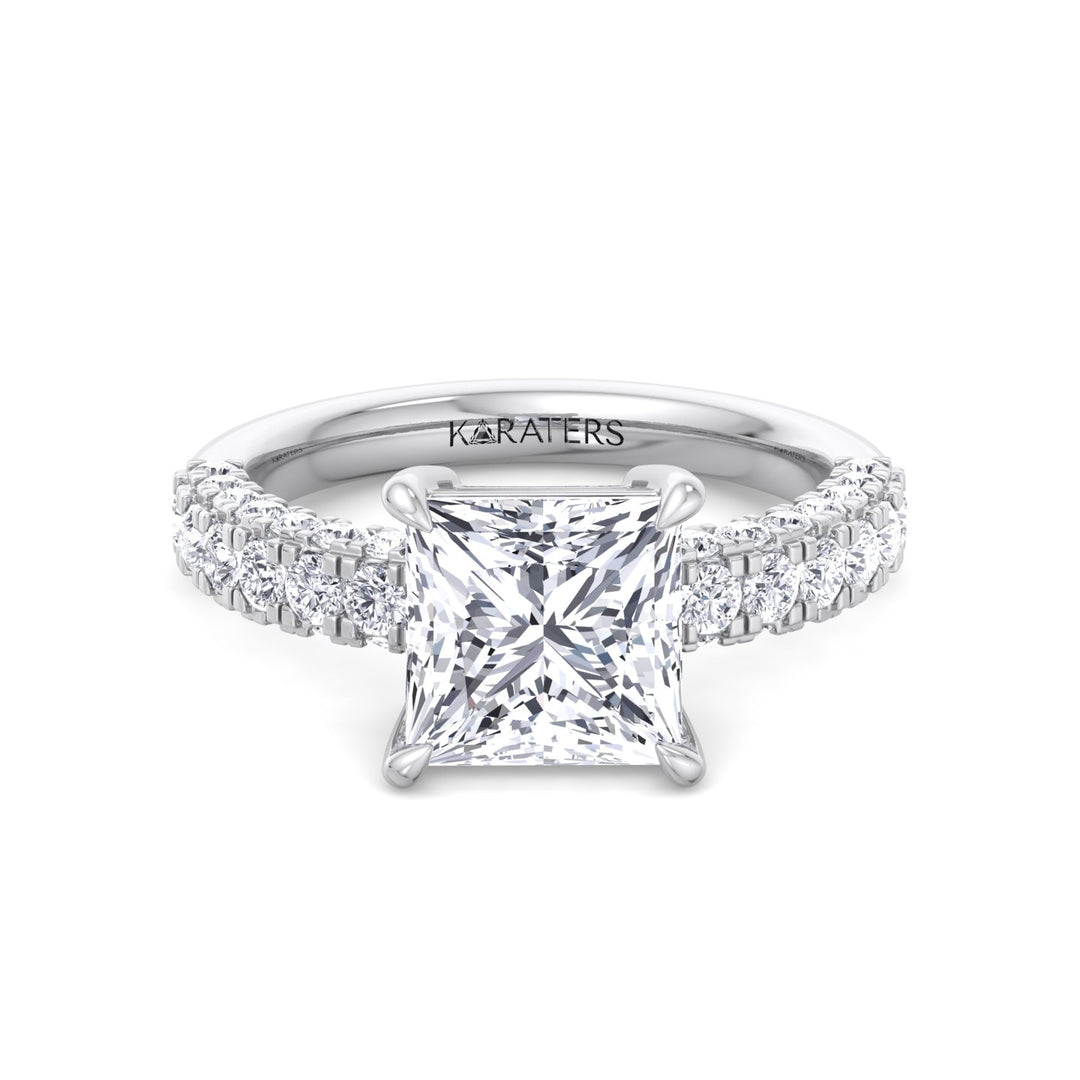 Princess Shape Lab Grown Diamond Engagement Ring with Pave Band