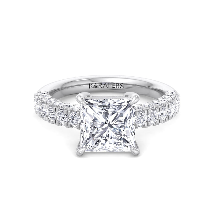 Princess Shape Lab Grown Diamond Engagement Ring with Pave Band