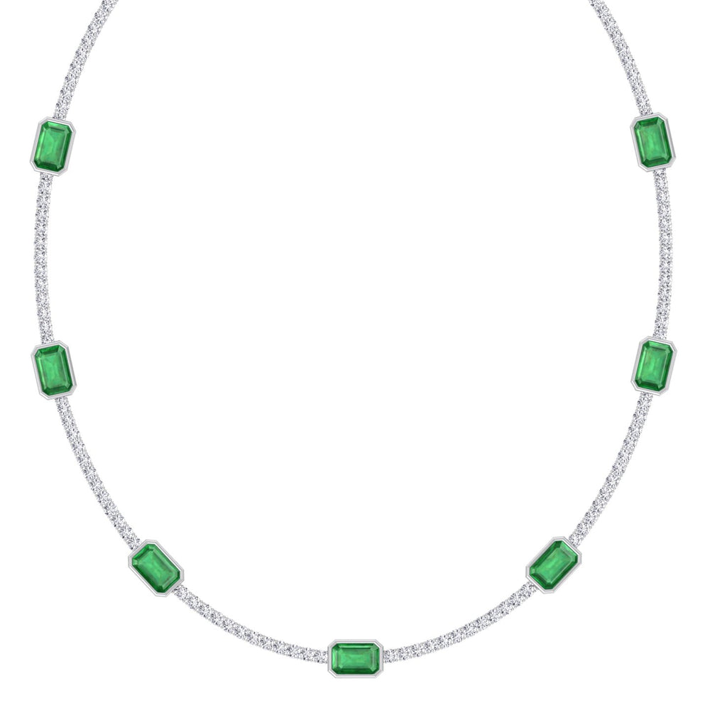 Lab Grown Emerald and Diamond Tennis Necklace White Gold 20CT
