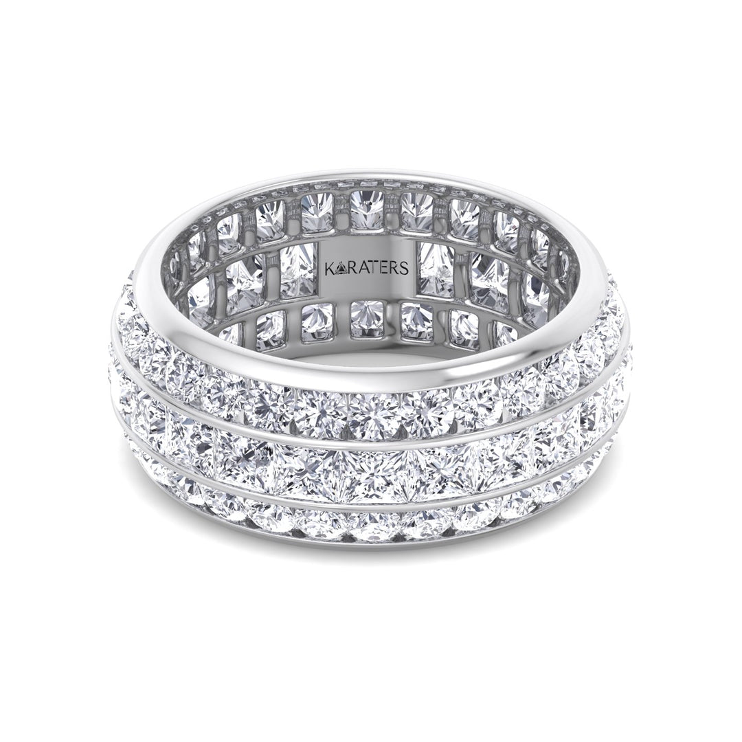 3 Row Channel Set Princess And Round Cut Lab Grown Diamond Eternity Band -  White Gold