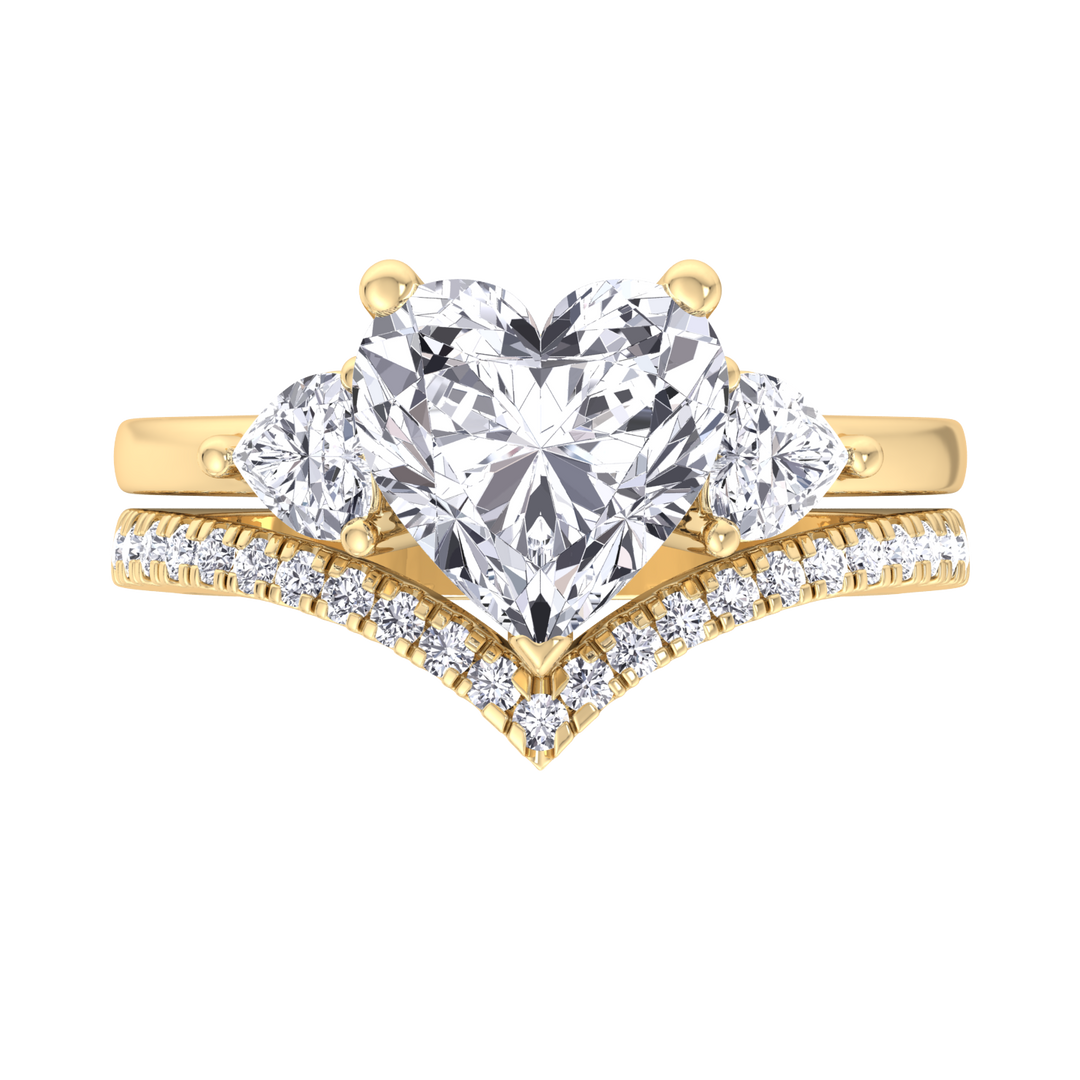 4.8CT Total Weight Heart Shape Lab Grown Diamond Wedding Set Yellow Gold 14K 18K