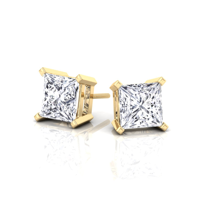 Princess Cut Men's Lab Grown Diamond Studs - Yellow Gold- 1CT