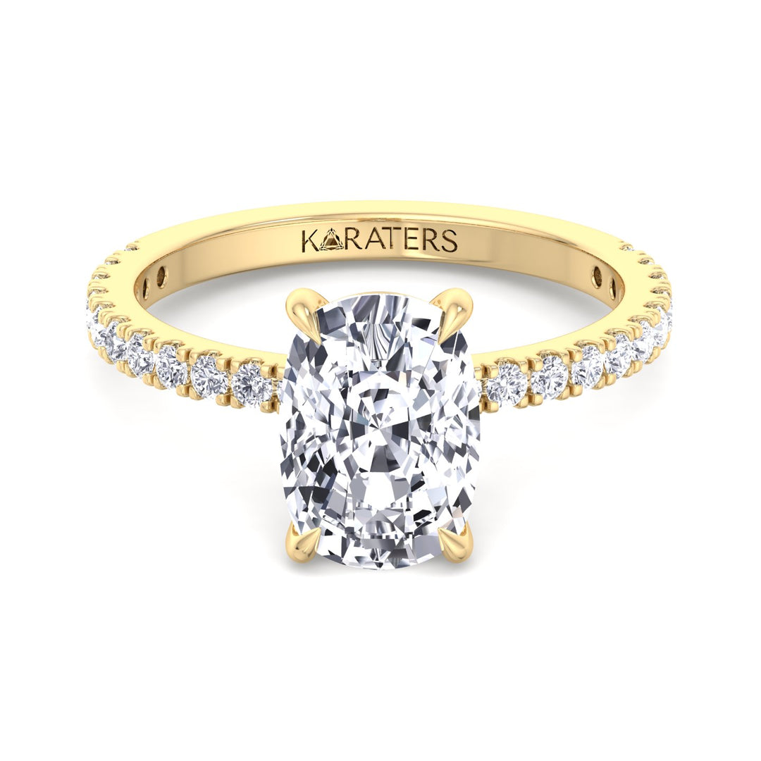 Elongated Cushion Cut Lab Grown Diamond Engagement Ring with Sidestones