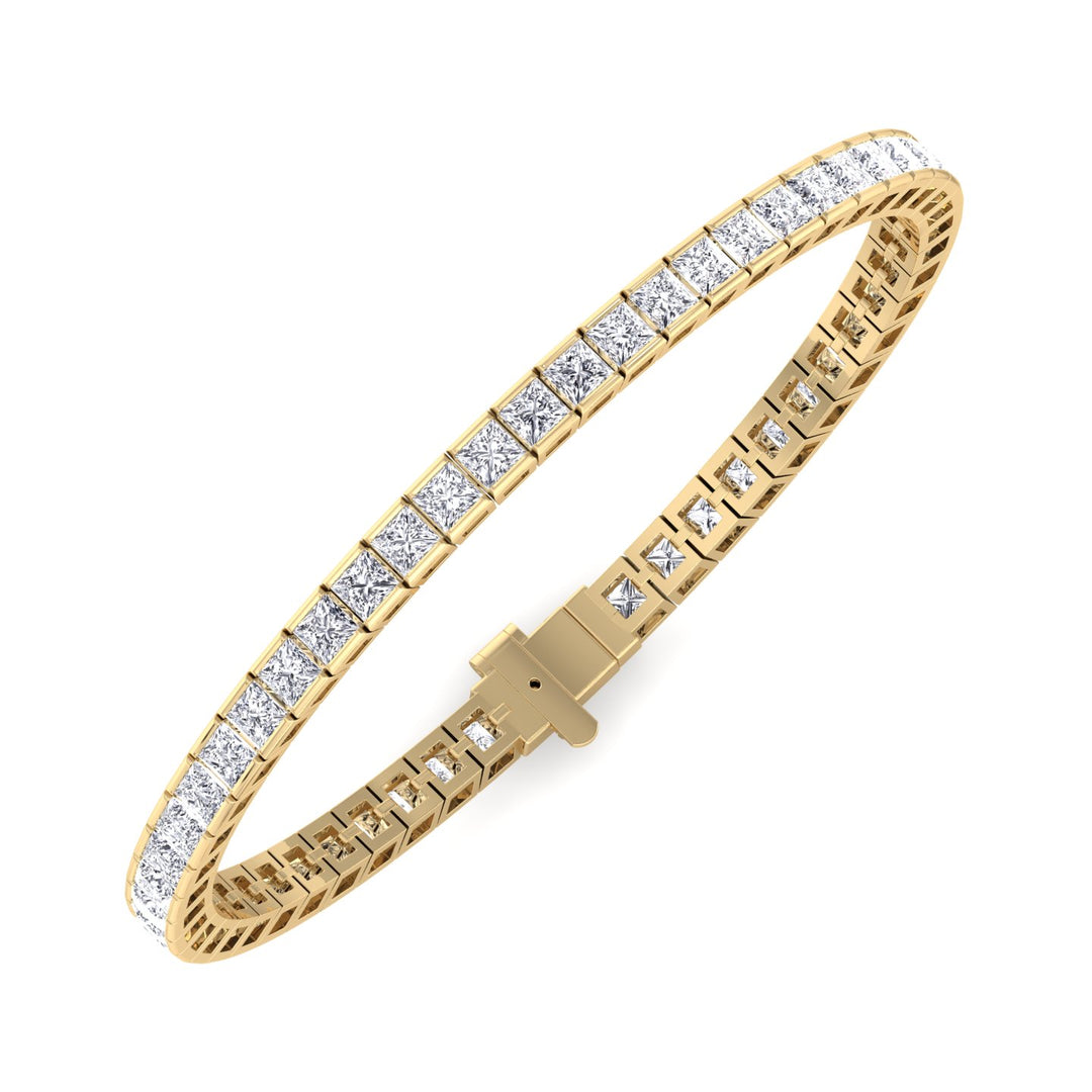 Princess Cut Lab Grown Diamond Tennis Bracelet 18K Solid Gold Yellow Gold