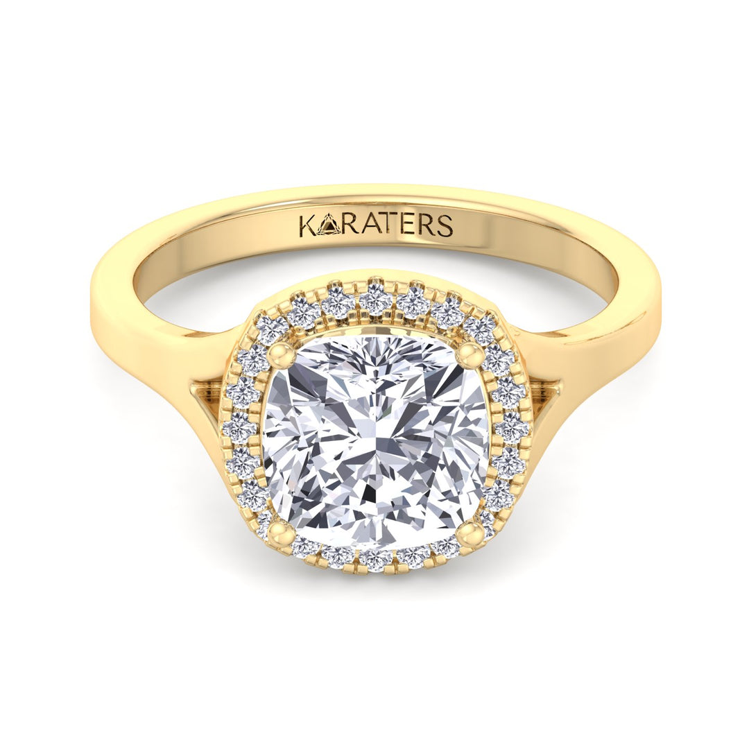 Cushion Cut Lab Grown Diamond Solitaire Engagement Ring With Halo